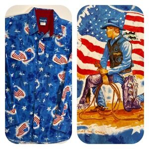 Wrangler XL Shirt "Calm Before The Storm" Rodeo American Flag Western R Langford